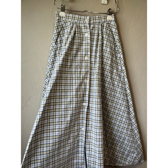 Vintage A Line Full Skirt Plaid Button Down Pockets Preppy 90s Maxi Modi - Picture 3 of 9